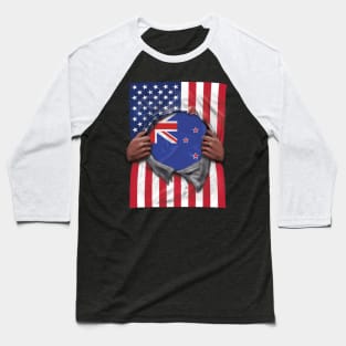 New Zealand Flag American Flag Ripped - Gift for New Zealander From New Zealand Baseball T-Shirt